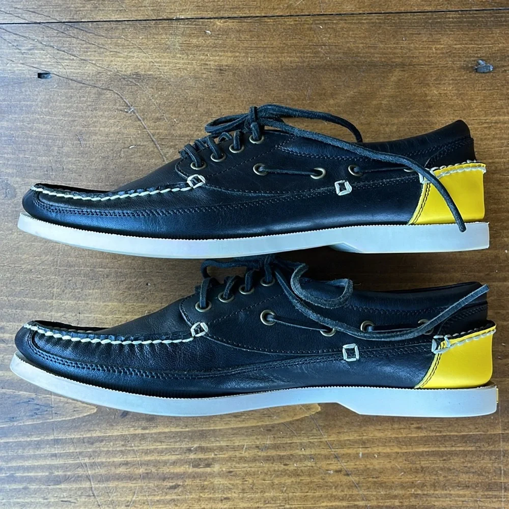 Polo Ralph Lauren Black Yellow Leather Boat Shoes - Sz 11D
